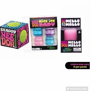 NeeDoh Groovy Glob Shaggy + Nice Ice Baby Mini 4 pack + Mello Mallo (Lot of 3)